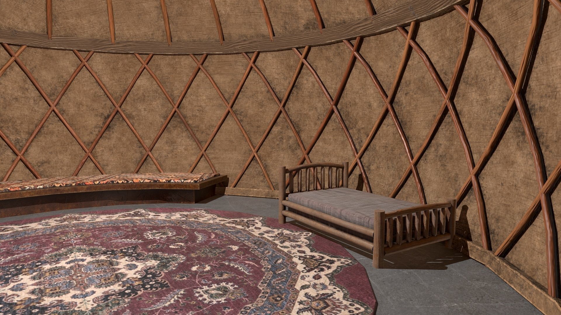 Old Mongolian Yurt and Interior Low-poly 3D model_12