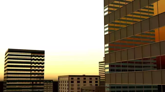 Low Poly City buildings in at sunset