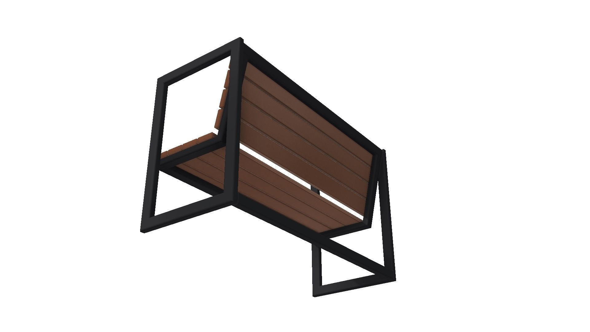 Bench outdoor with frame and wooden slats 3D model_5