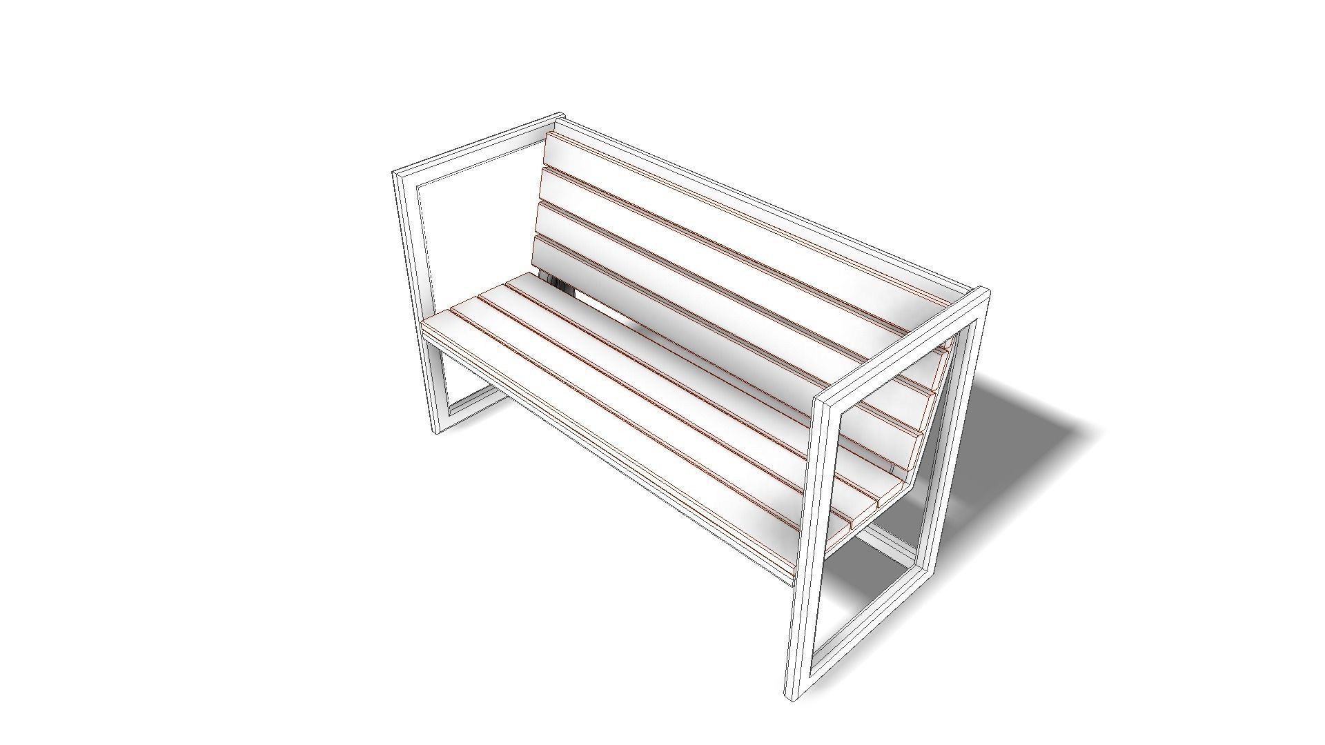 Bench outdoor with frame and wooden slats 3D model_6
