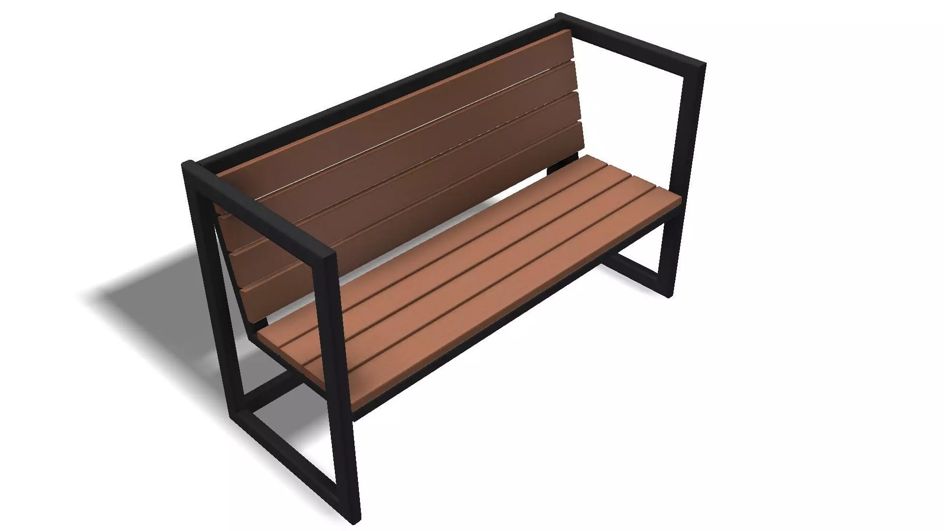 Bench outdoor with frame and wooden slats 3D model_0