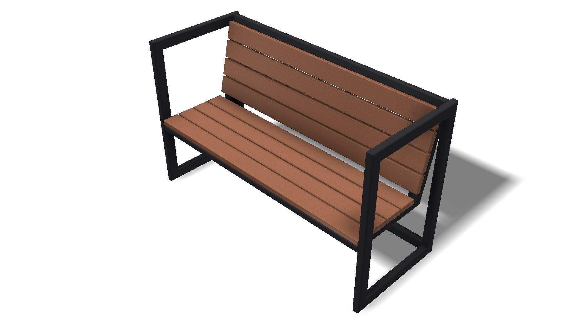 Bench outdoor with frame and wooden slats 3D model_1
