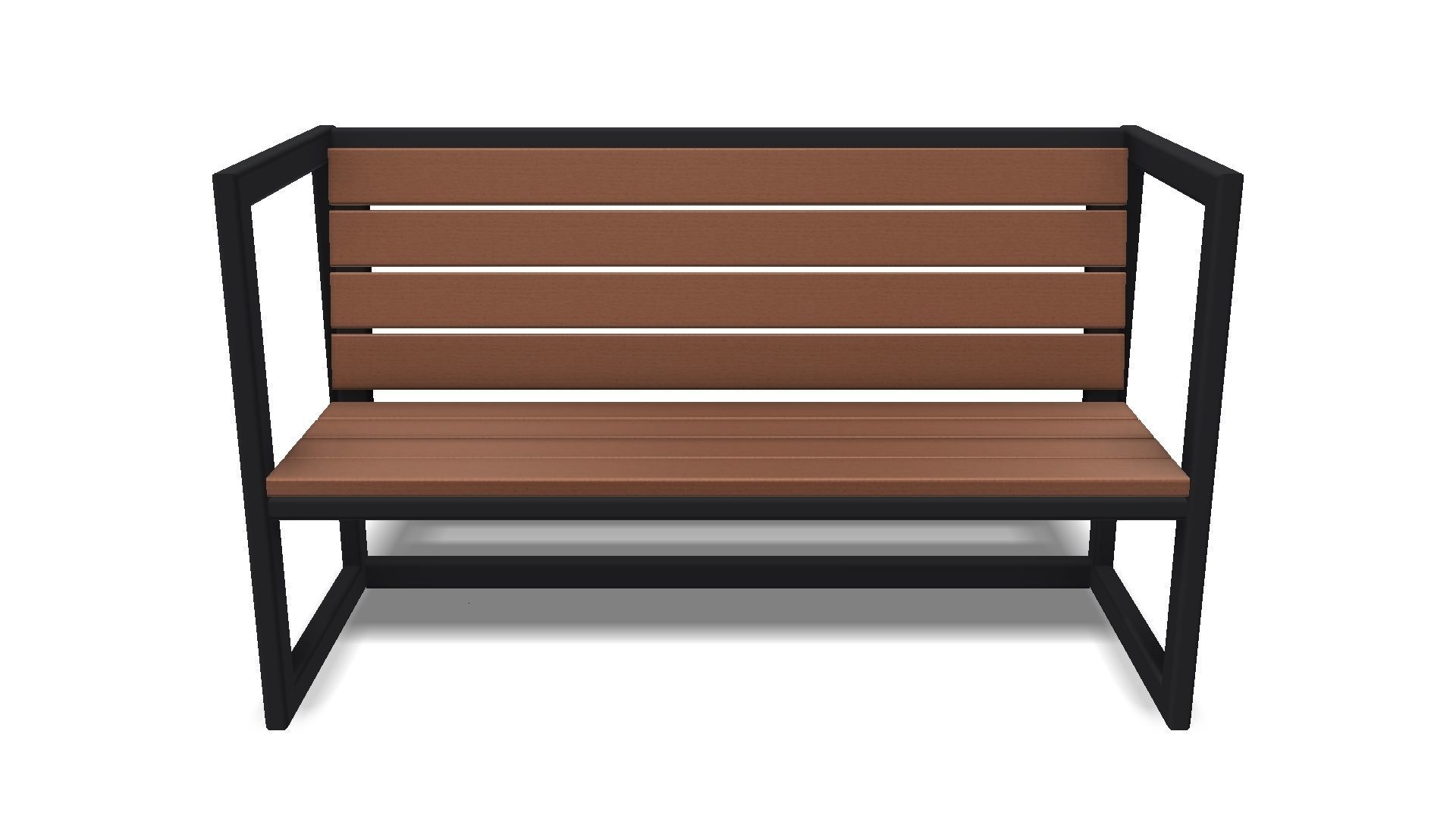 Bench outdoor with frame and wooden slats 3D model_2
