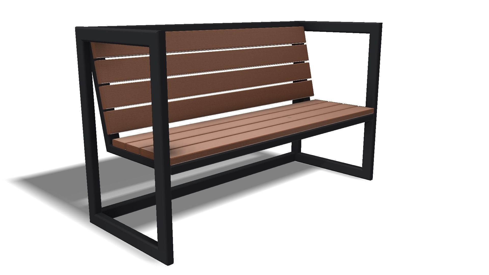 Bench outdoor with frame and wooden slats 3D model_3