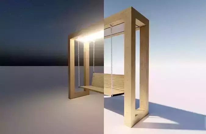 Wooden swing with lighting 3D model