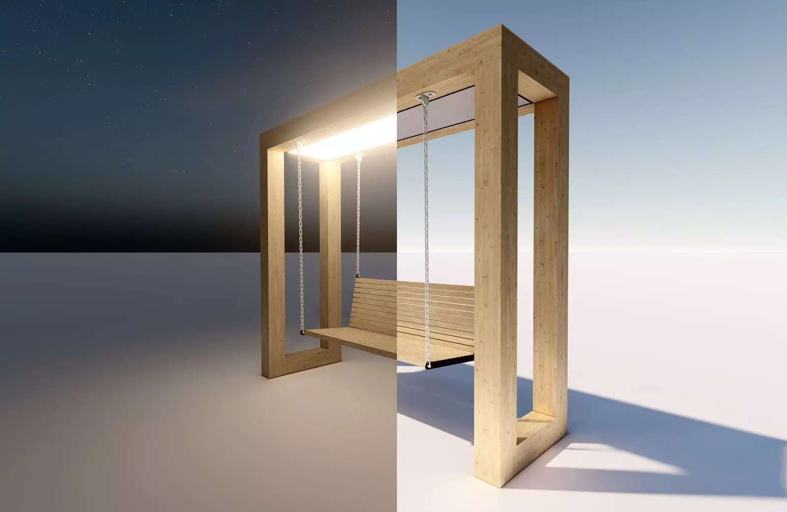 Wooden swing with lighting 3D model_0