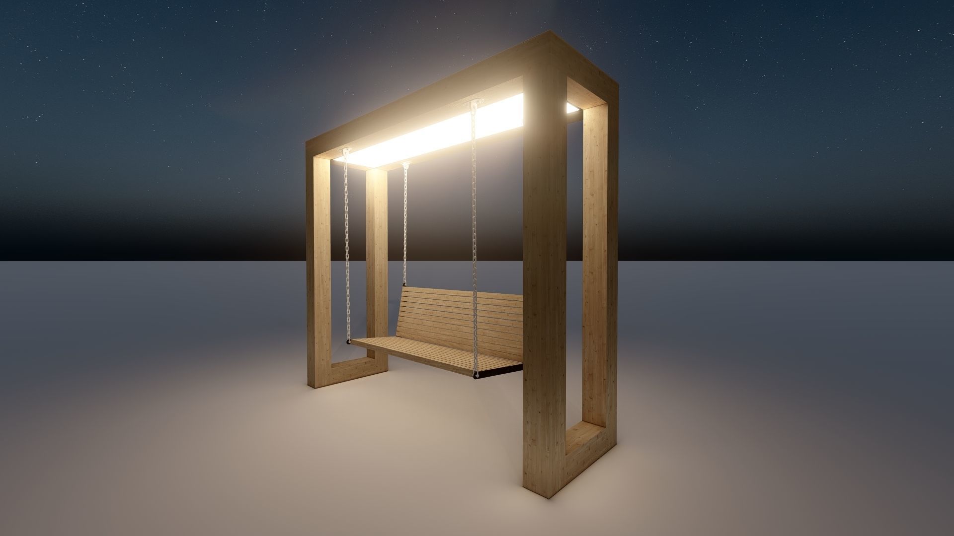 Wooden swing with lighting 3D model_2