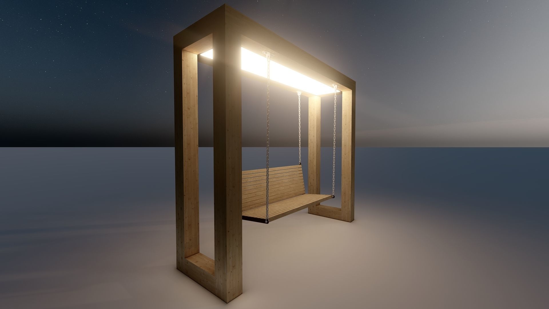 Wooden swing with lighting 3D model_6