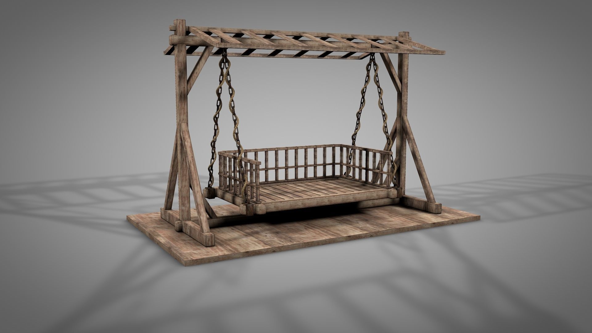 Wooden Swing Bed 3D model_9