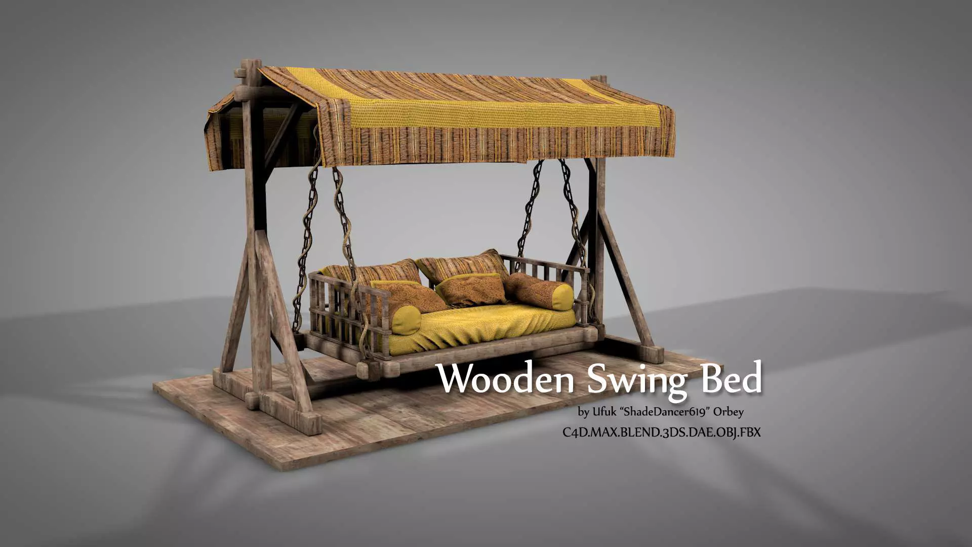 Wooden Swing Bed 3D model_0