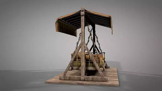 Wooden Swing Bed 3D model 4