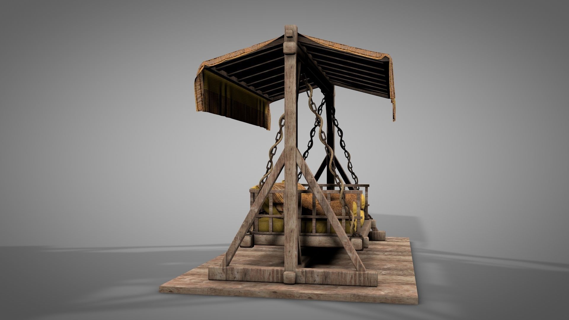 Wooden Swing Bed 3D model_3