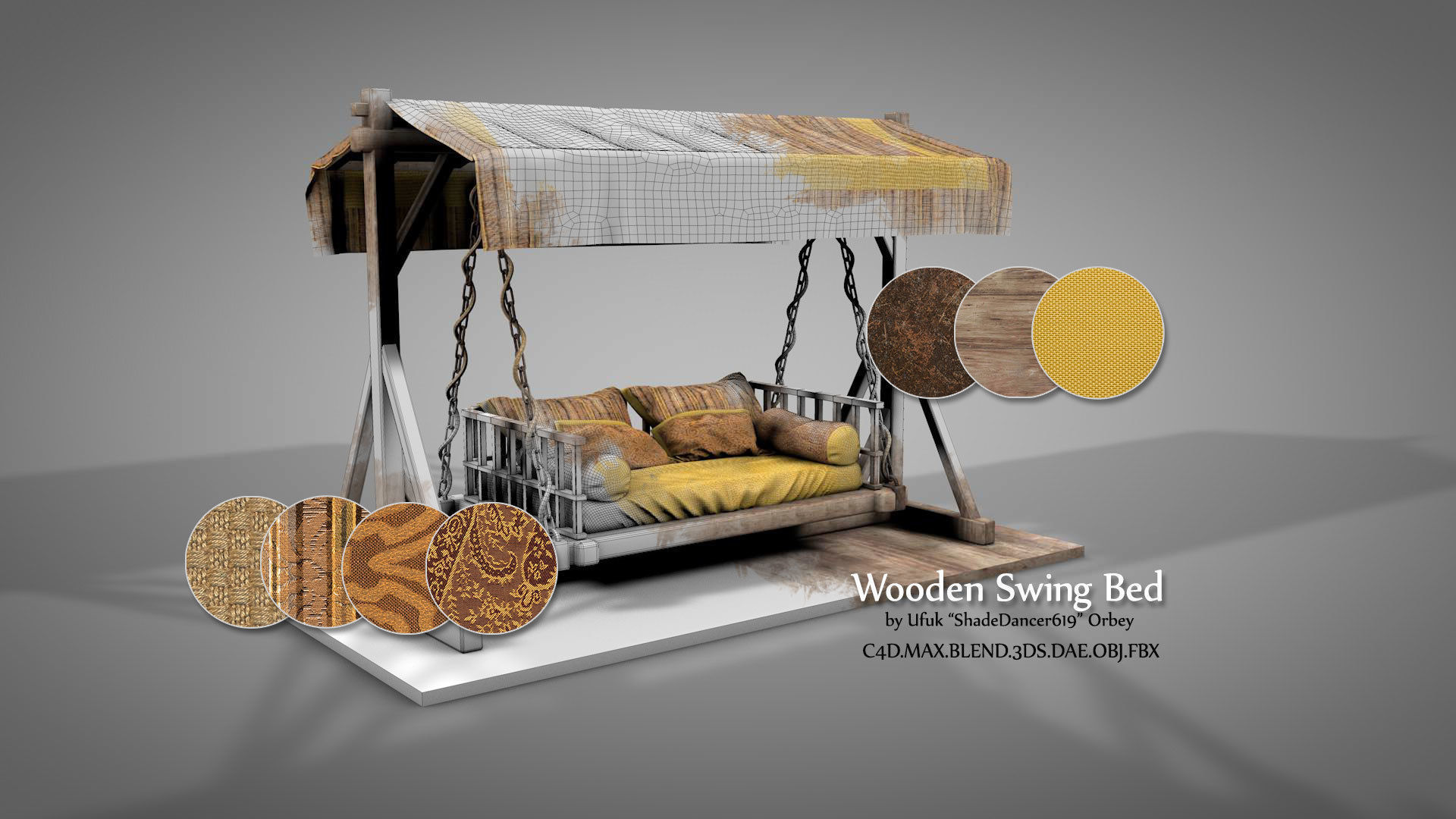 Wooden Swing Bed 3D model_1