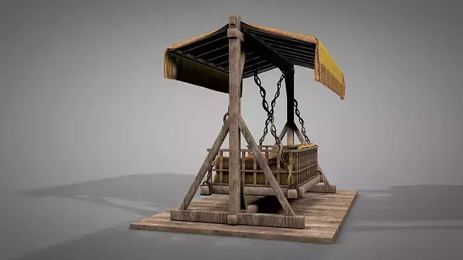 Wooden Swing Bed 3D model 5