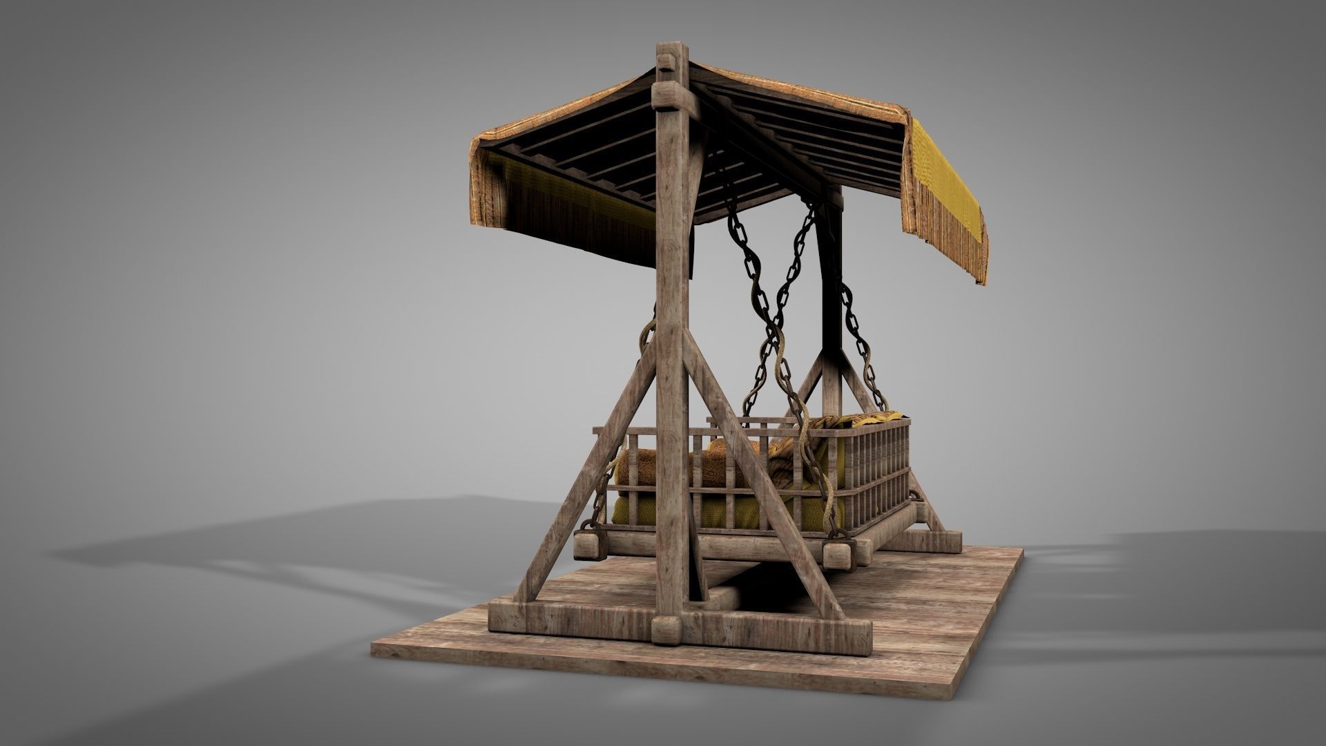 Wooden Swing Bed 3D model_4