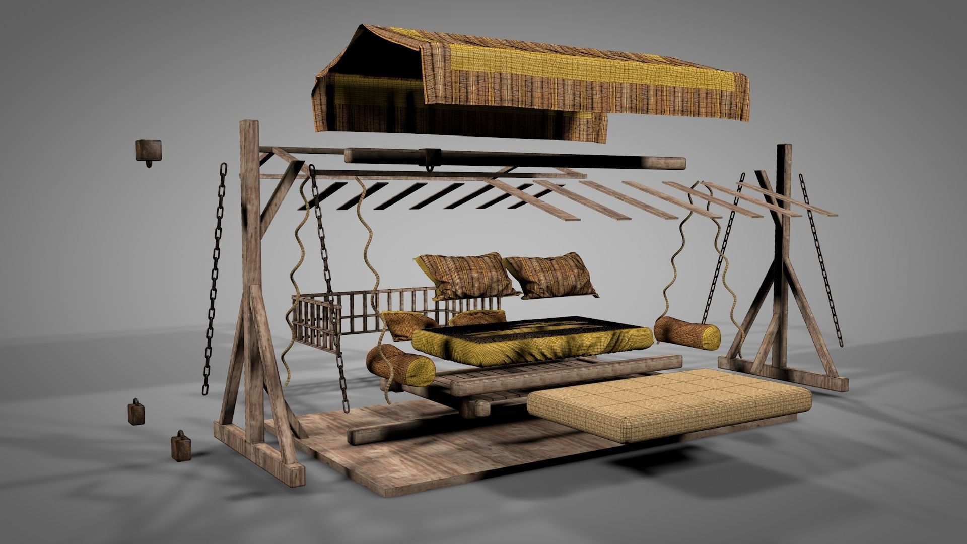 Wooden Swing Bed 3D model_27