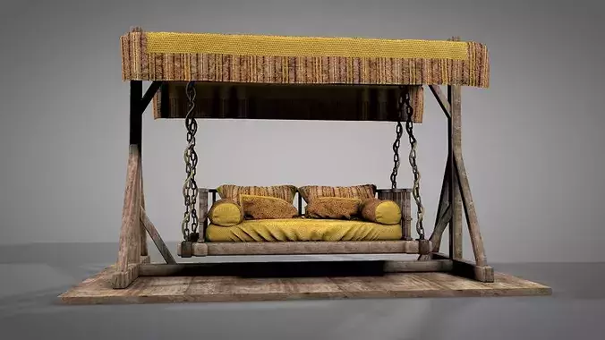Wooden Swing Bed 3D model 3