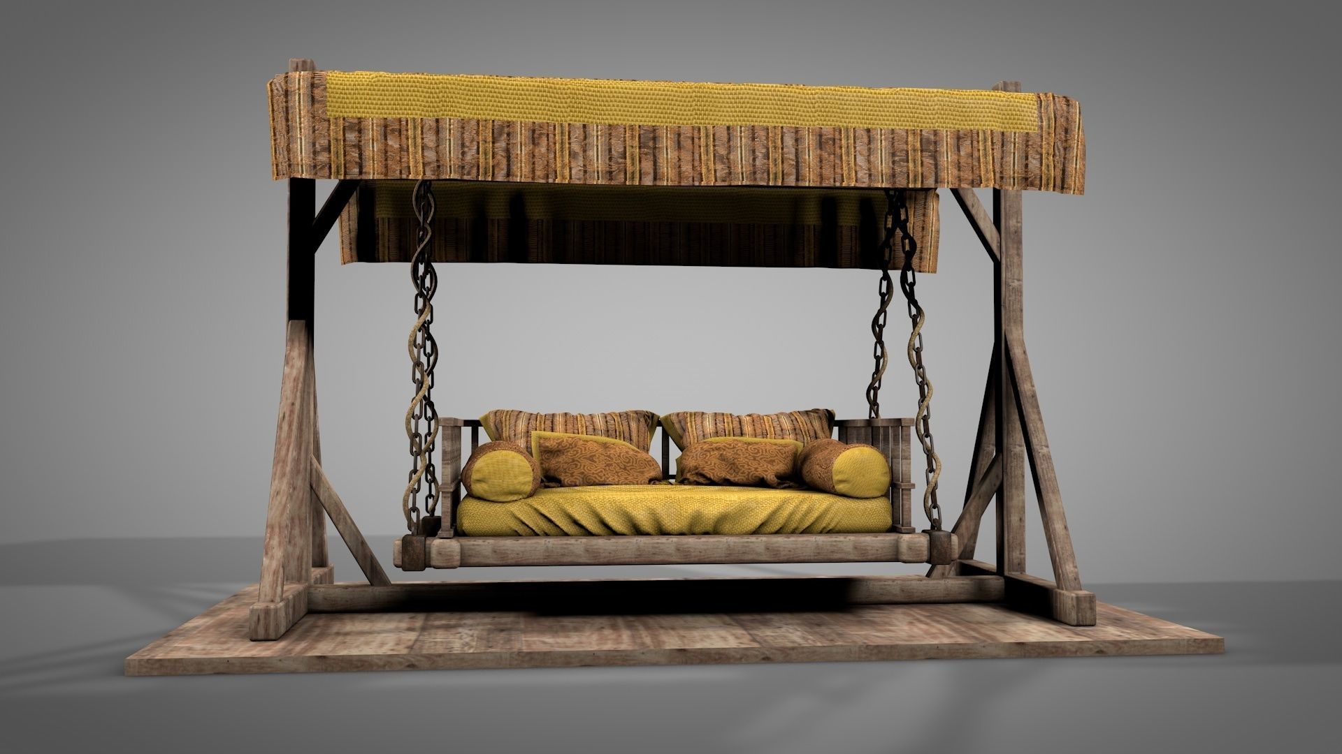 Wooden Swing Bed 3D model_2