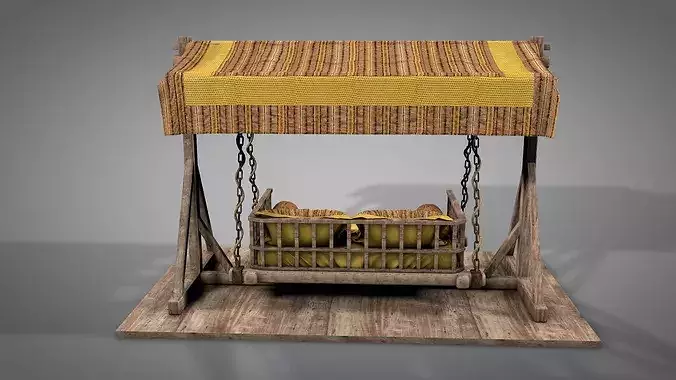Wooden Swing Bed 3D model 6