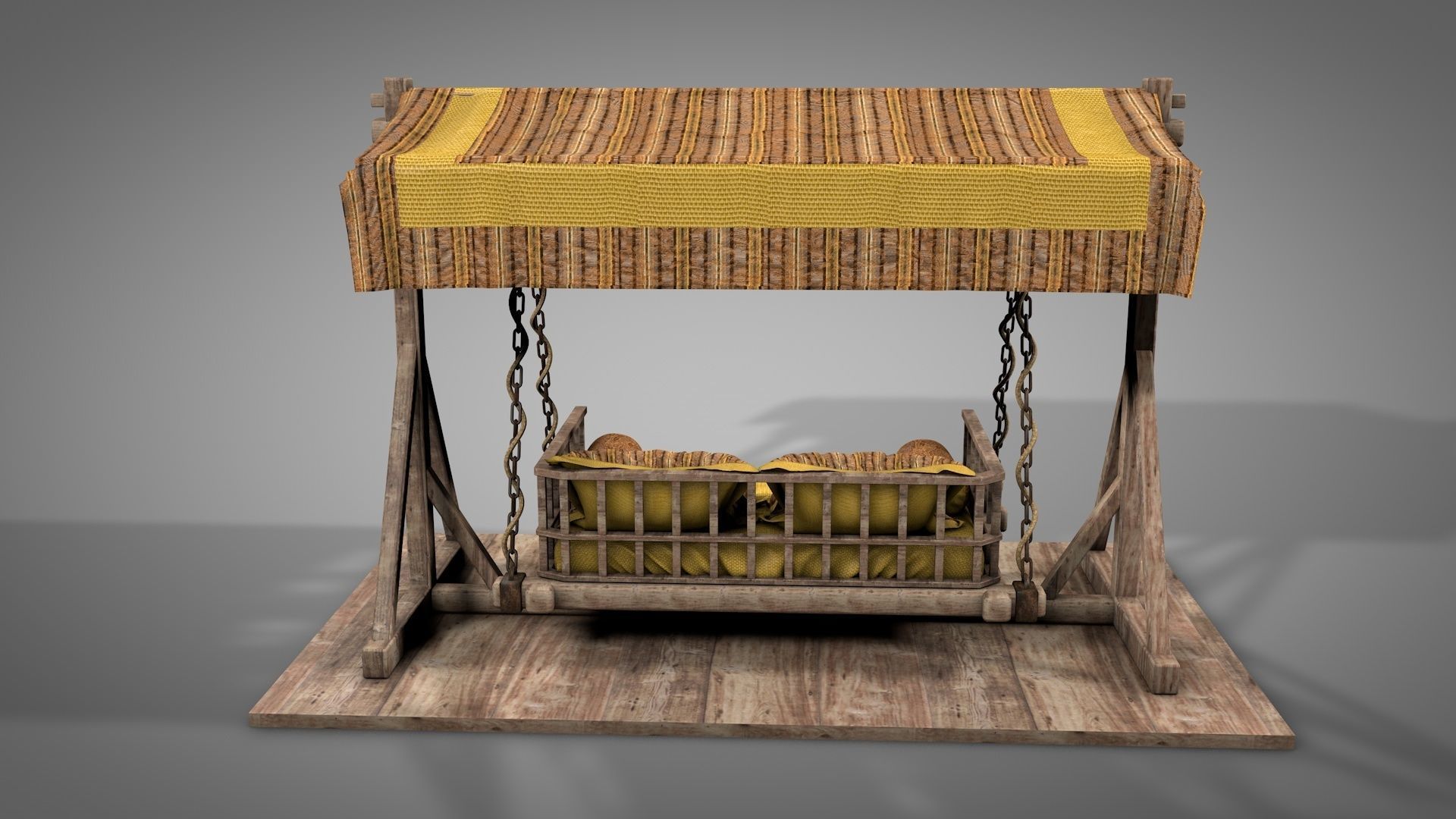 Wooden Swing Bed 3D model_5