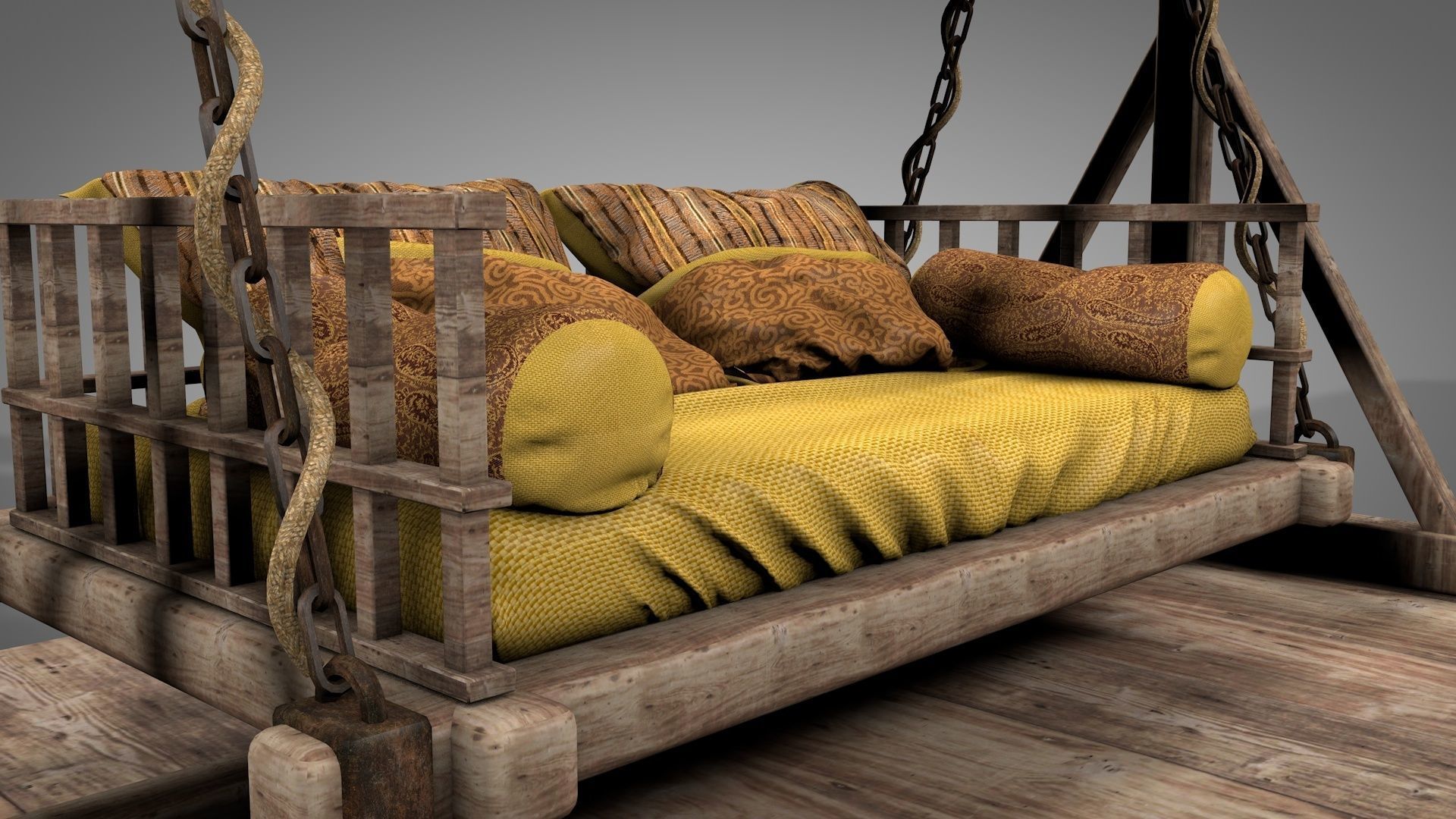 Wooden Swing Bed 3D model_7