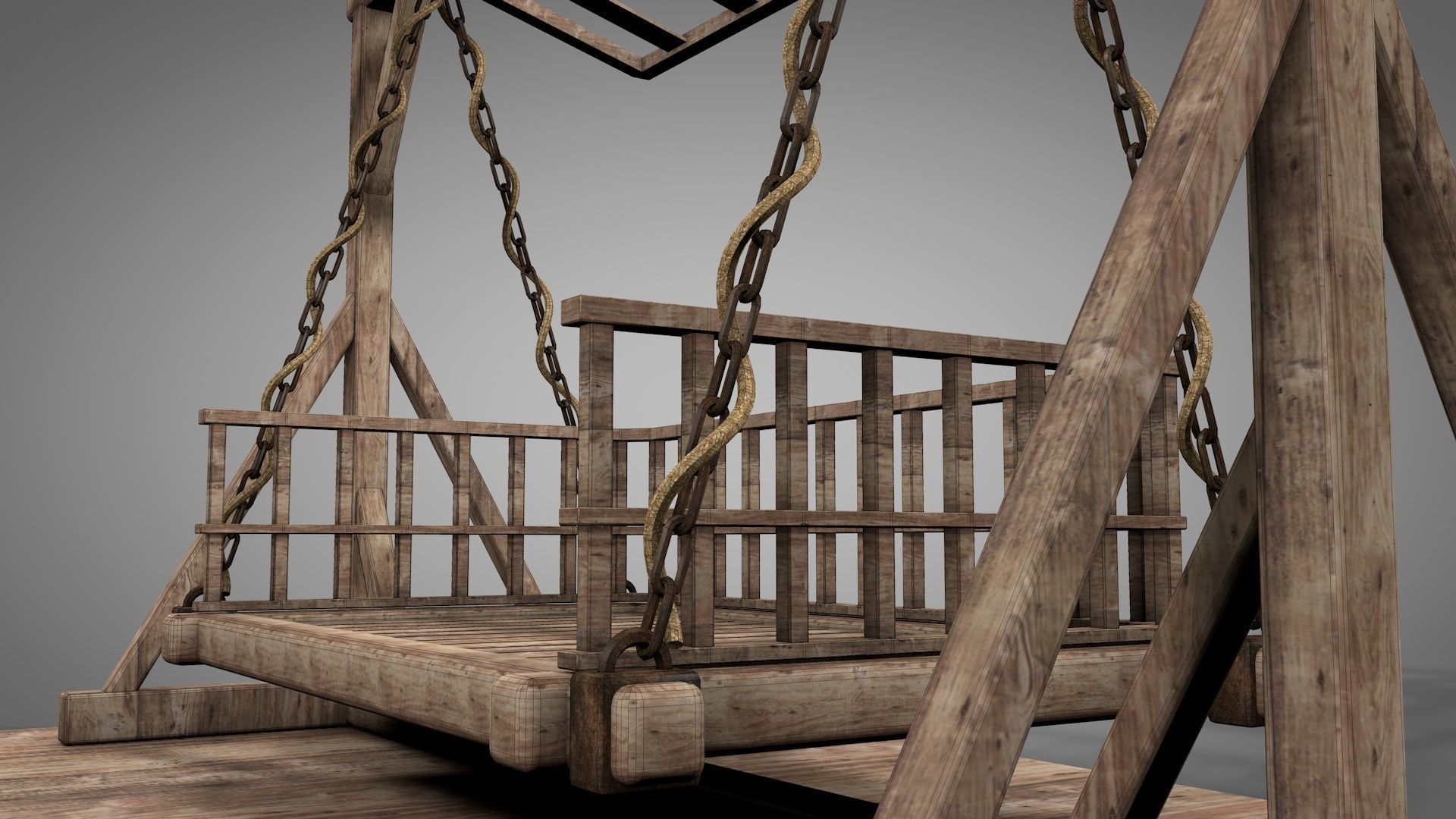 Wooden Swing Bed 3D model_11