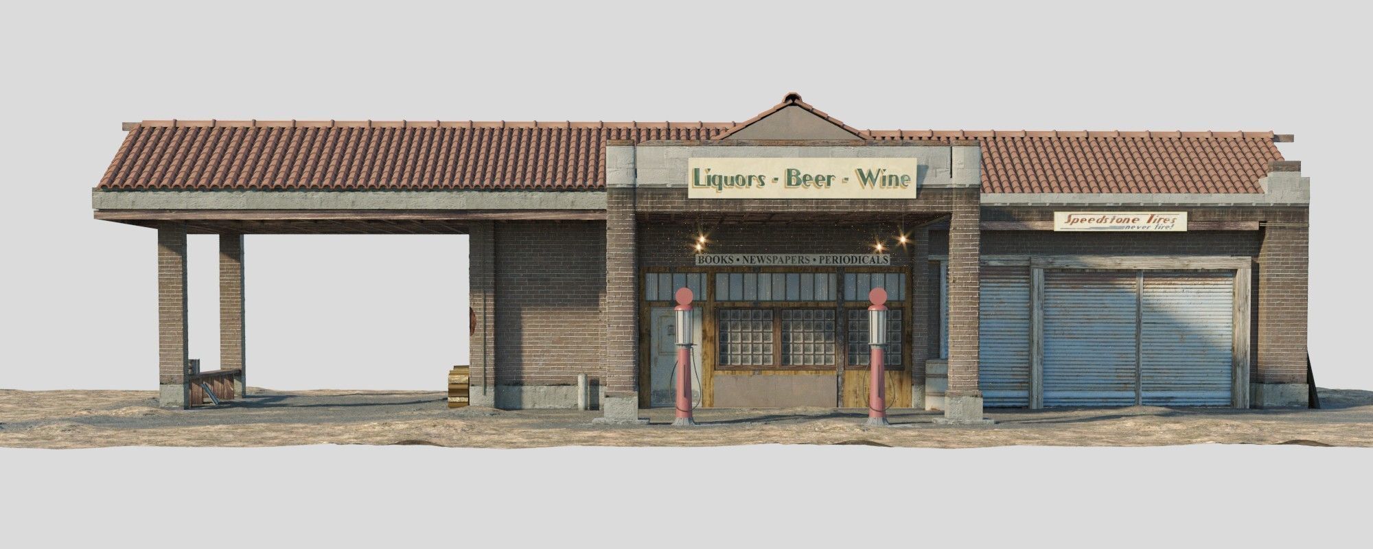 Old Gas Station Low-poly 3D model_7