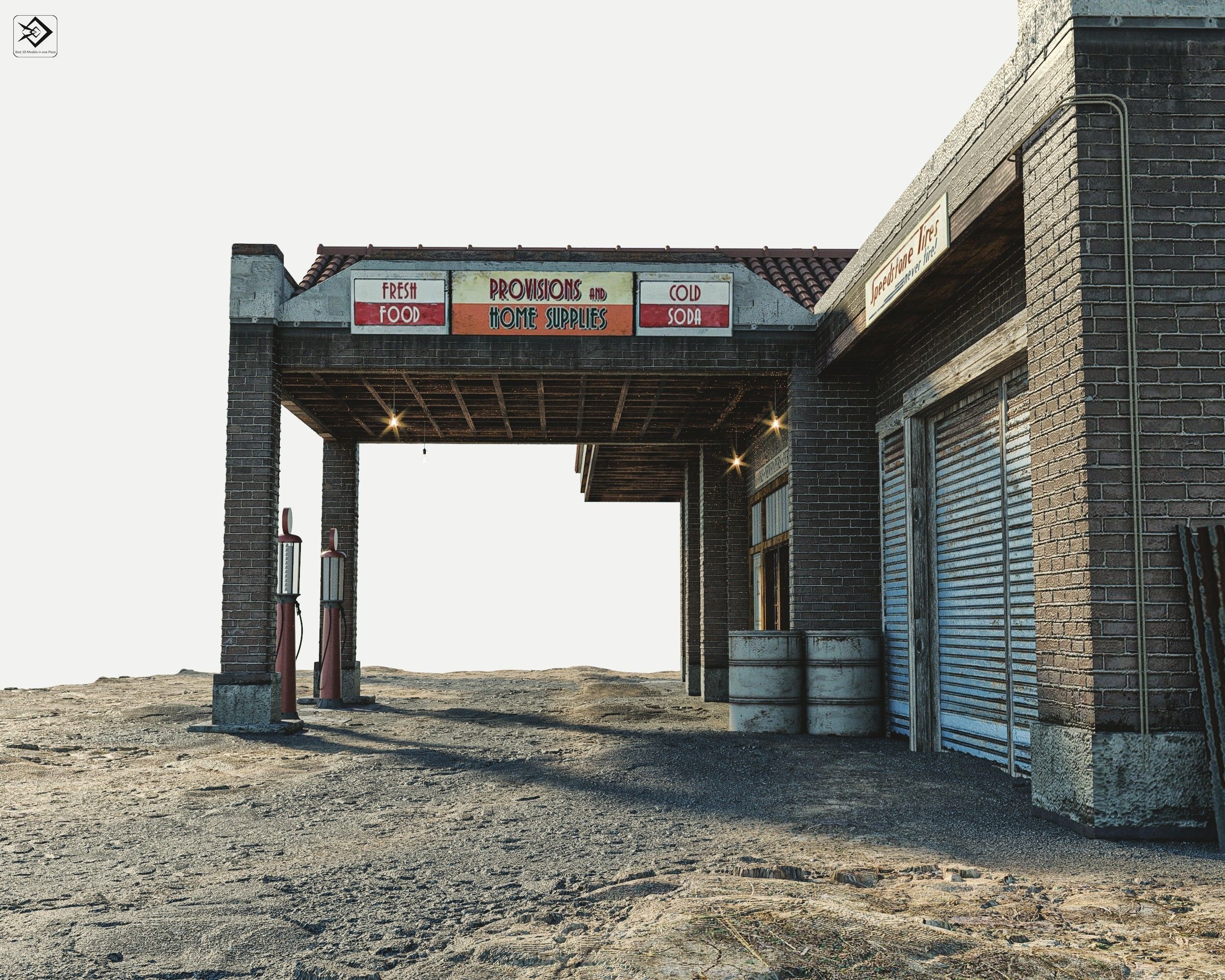 Old Gas Station Low-poly 3D model_2