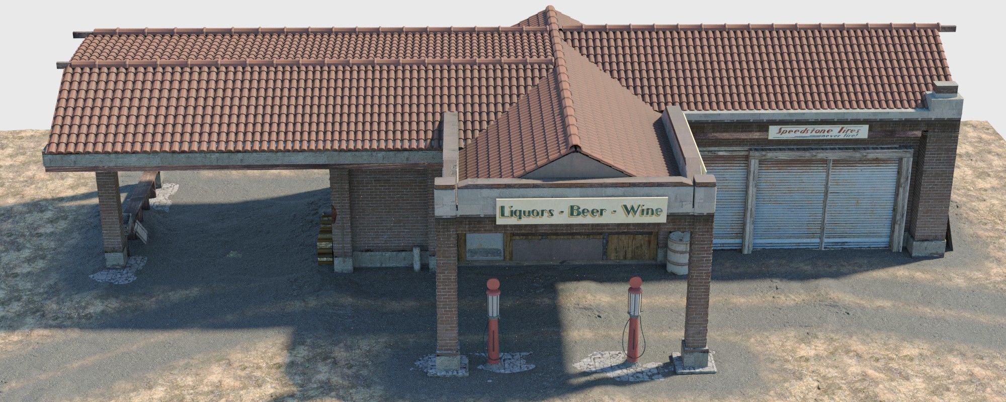 Old Gas Station Low-poly 3D model_9