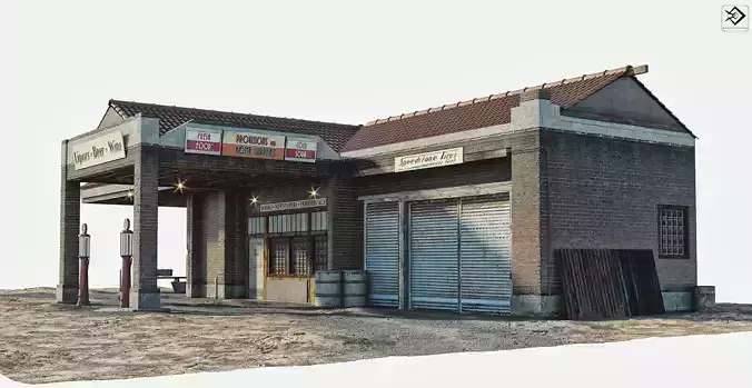 Old Gas Station Low-poly 3D model
