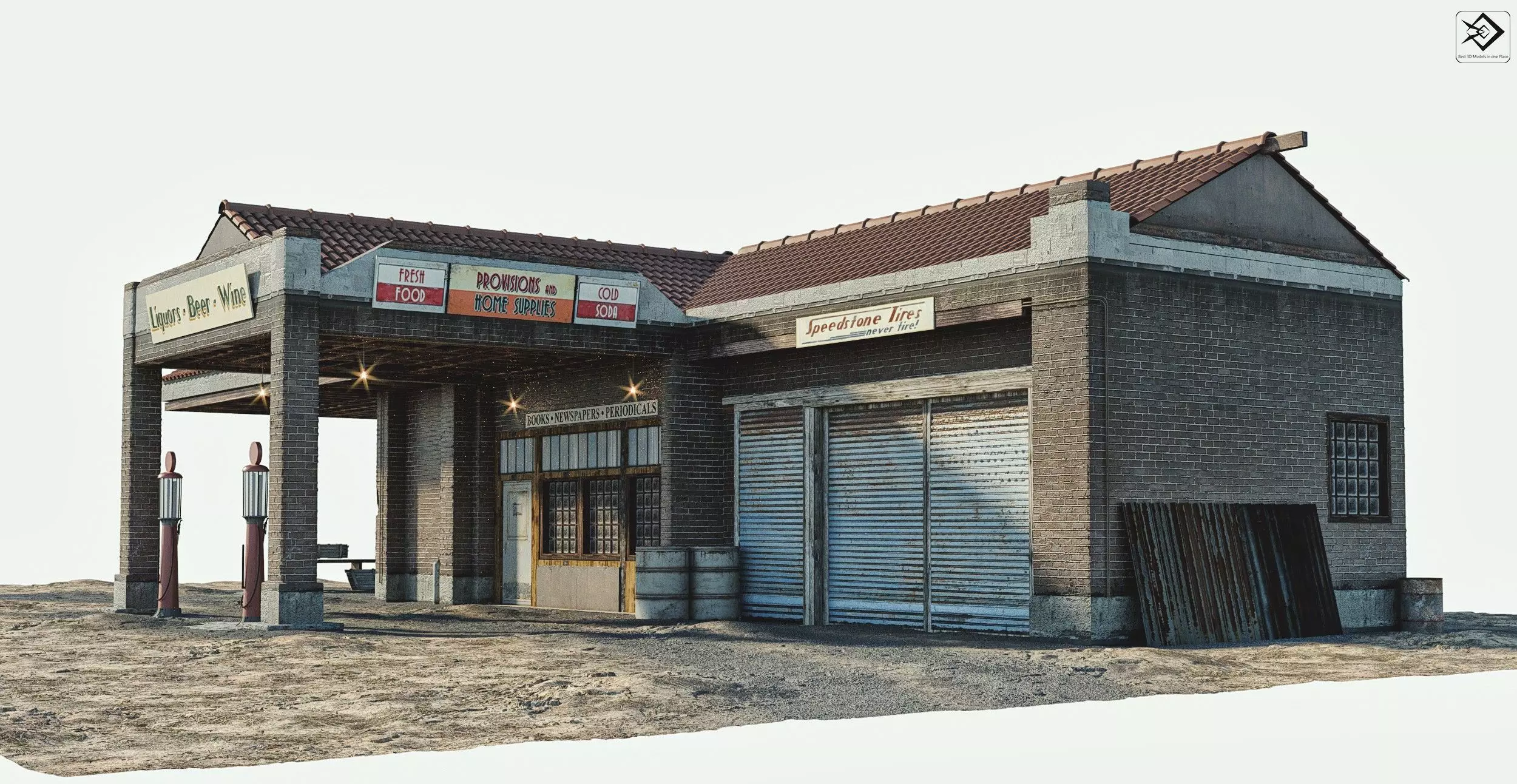 Old Gas Station Low-poly 3D model_0