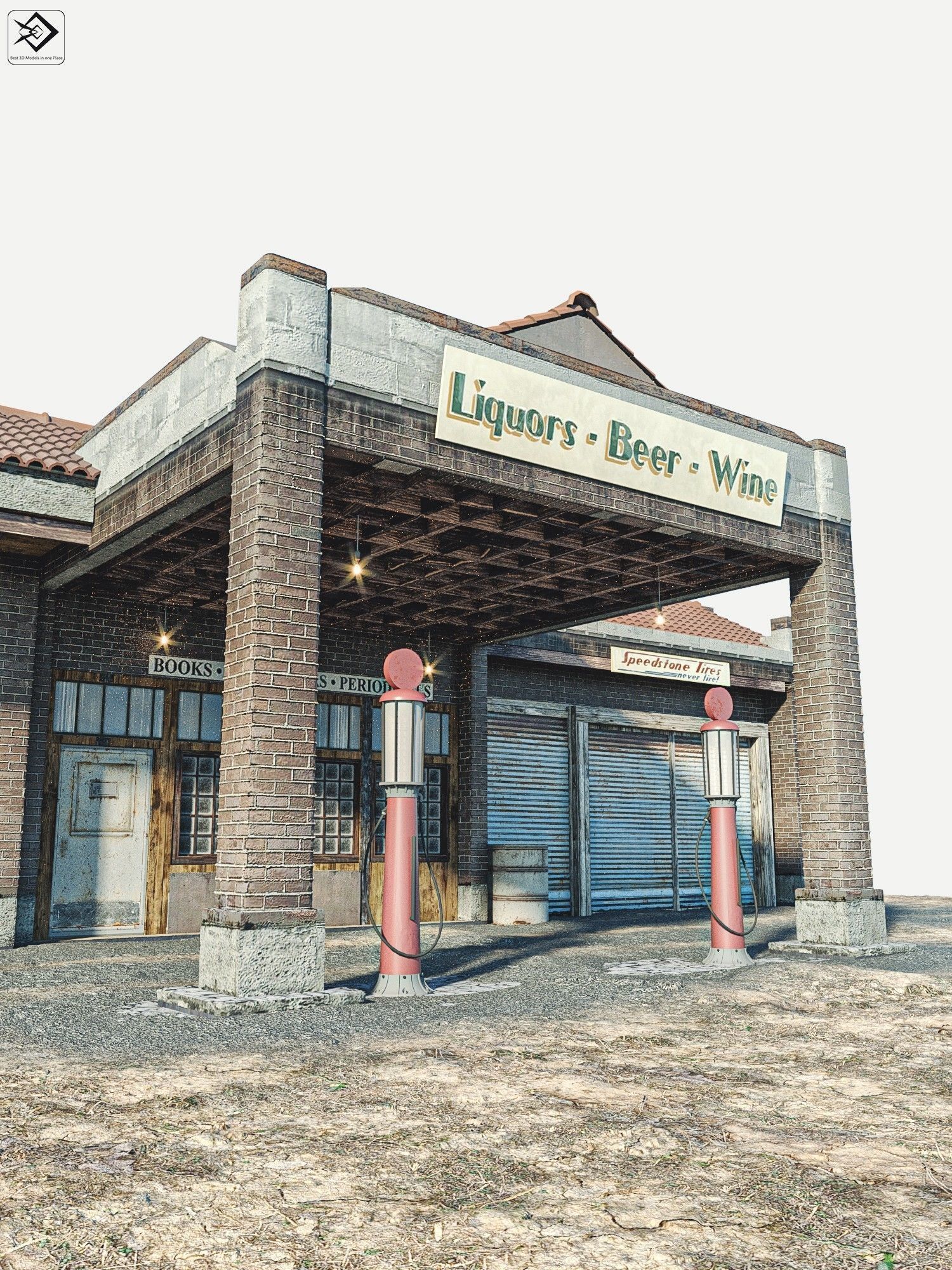Old Gas Station Low-poly 3D model_1
