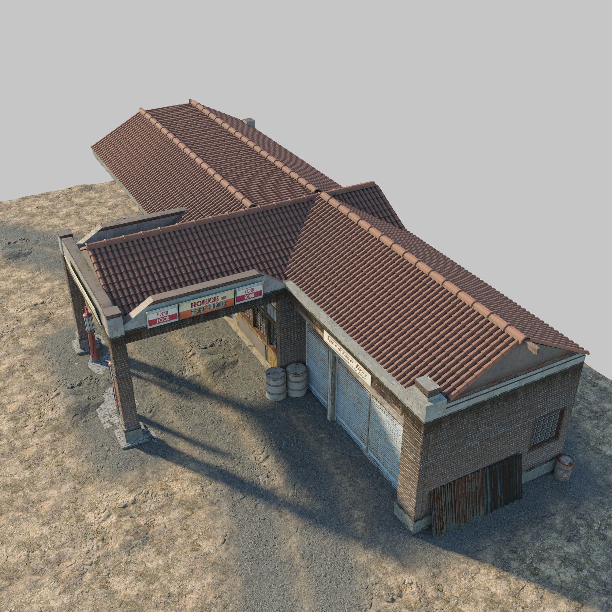 Old Gas Station Low-poly 3D model_4