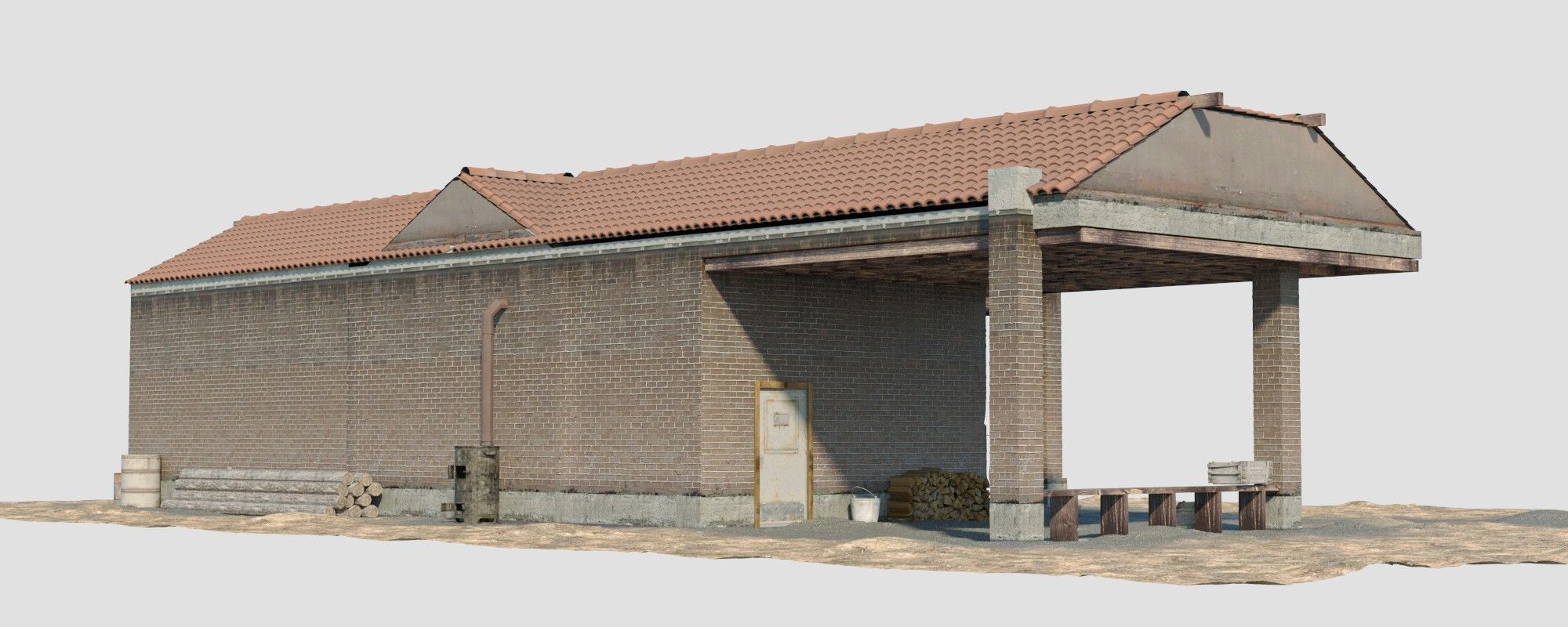 Old Gas Station Low-poly 3D model_8