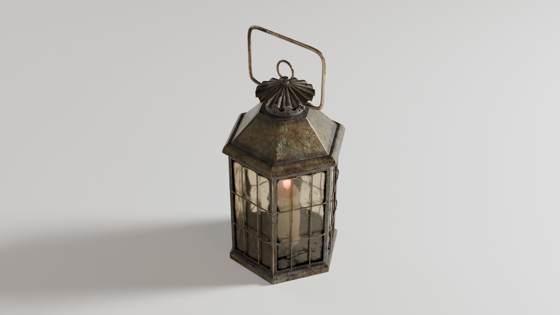 Rusty brass candle lantern 3D model_1