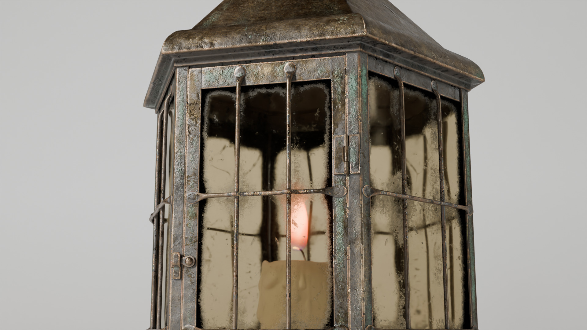 Rusty brass candle lantern 3D model_3