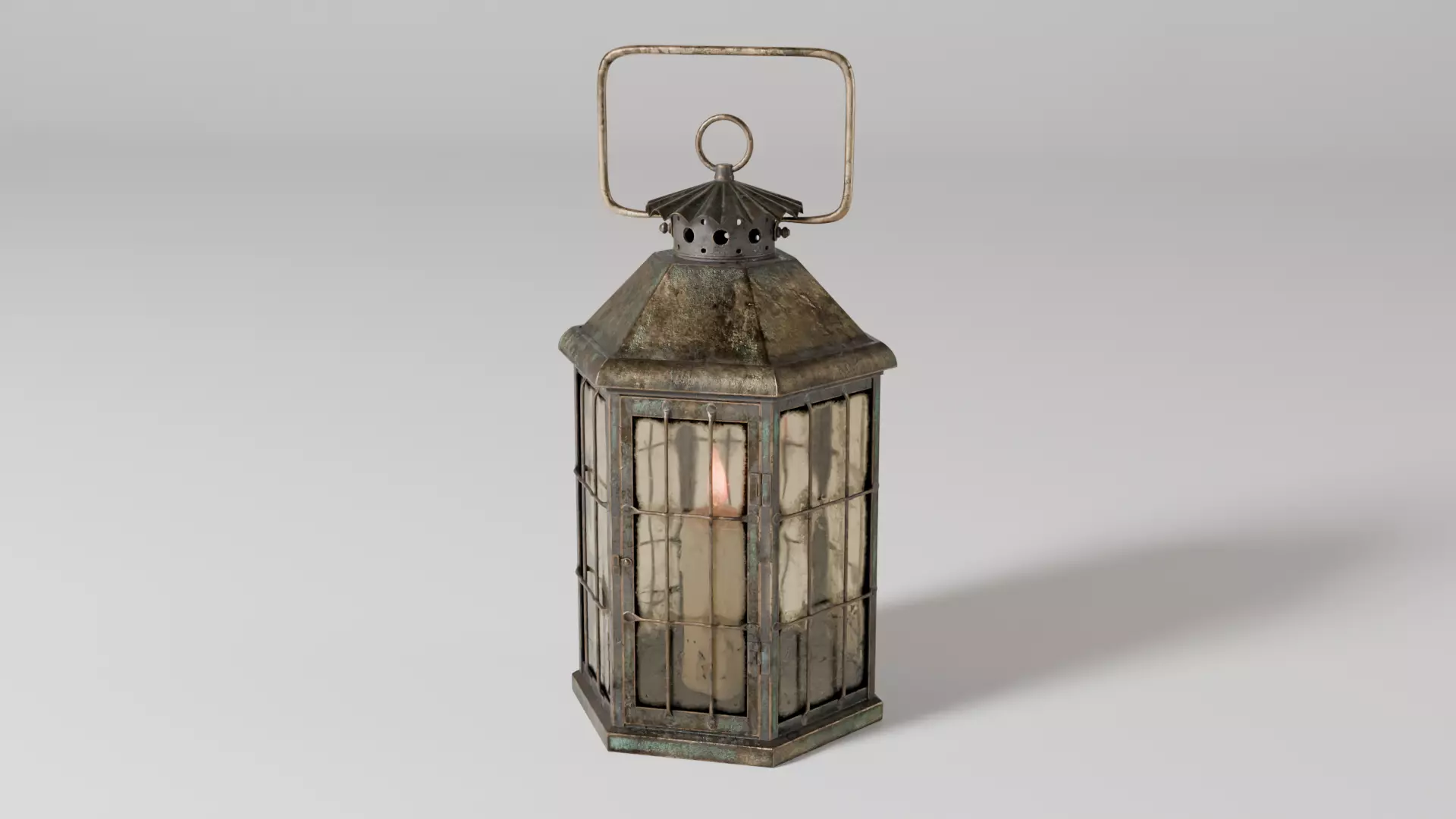 Rusty brass candle lantern 3D model_0
