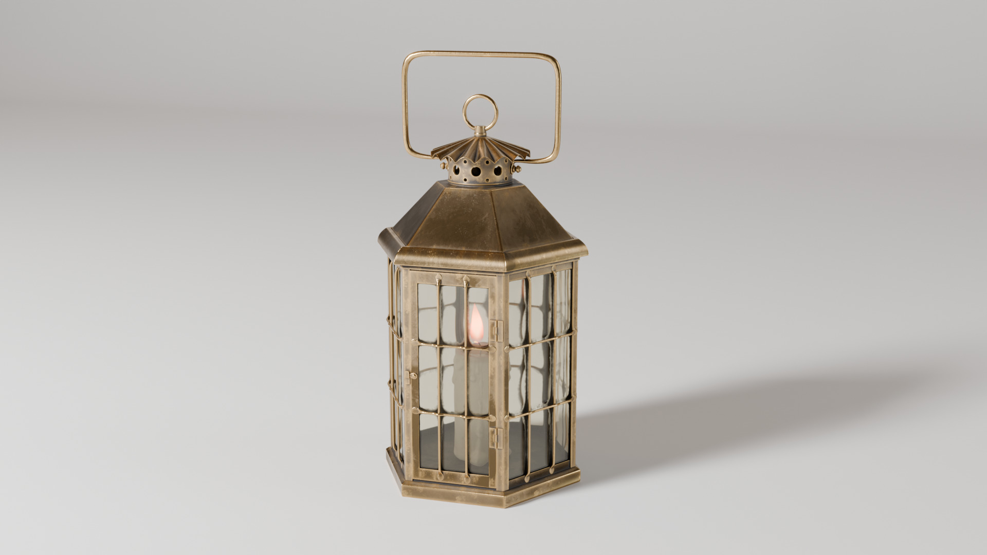 Rusty brass candle lantern 3D model_6