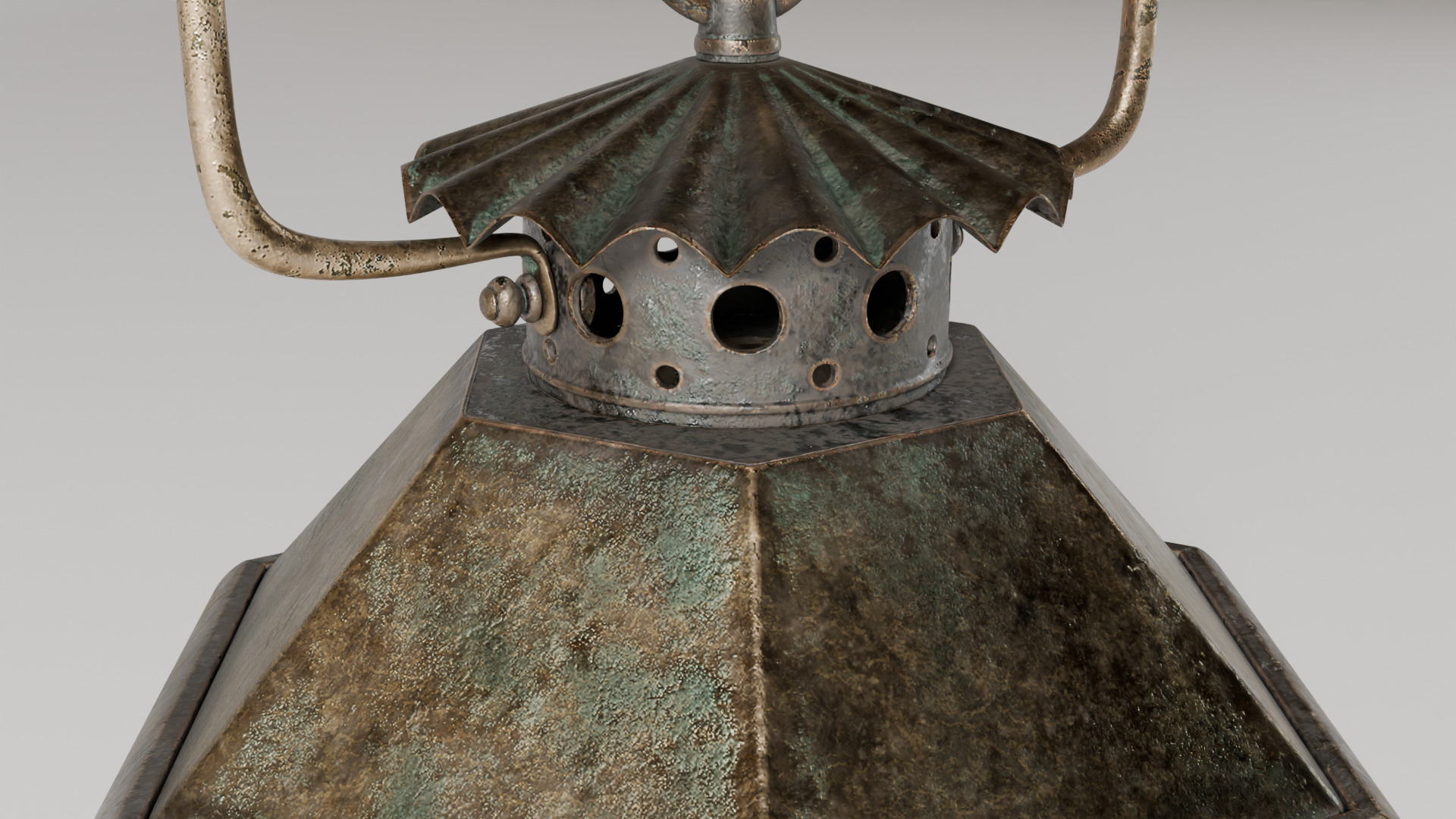 Rusty brass candle lantern 3D model_2