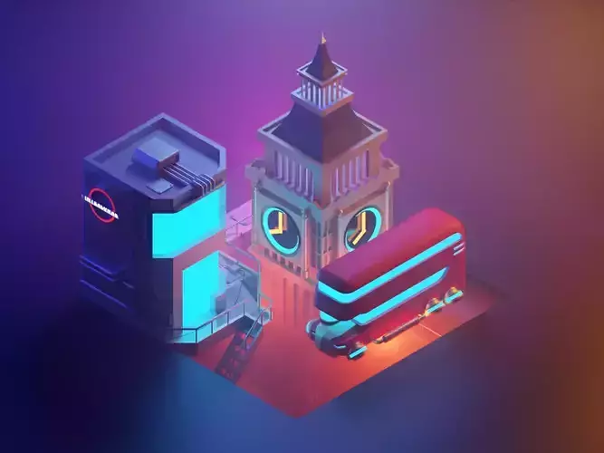 Isometric London Futuristic Landscape