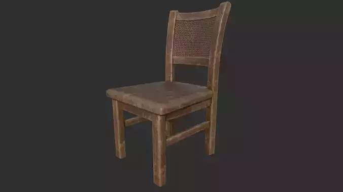 Old Wooden Rattan chair 3D model with PBR Texture