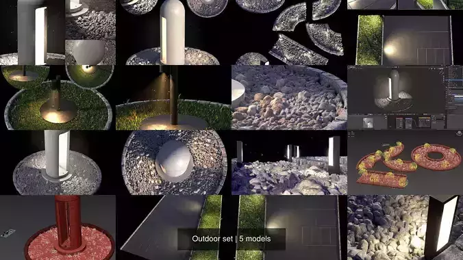 Outdoor set circular light in middle of grass