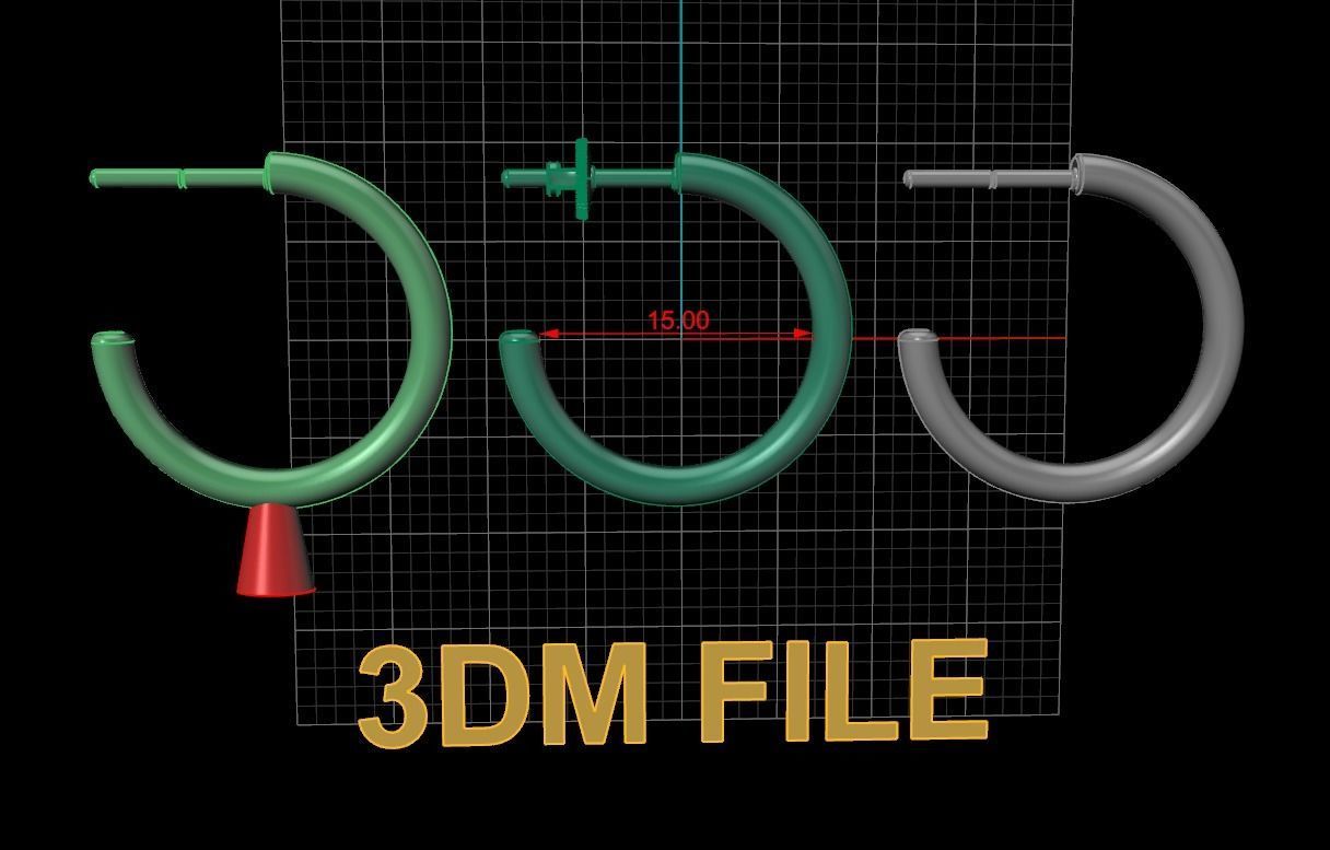 Earring Hoop Rope Opened Back 15mm Width Inside  3D print model_3