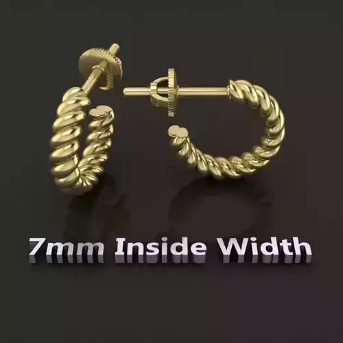 Earring Hoop Rope Twist Opened Back 7MM DIAMETER  3D print model