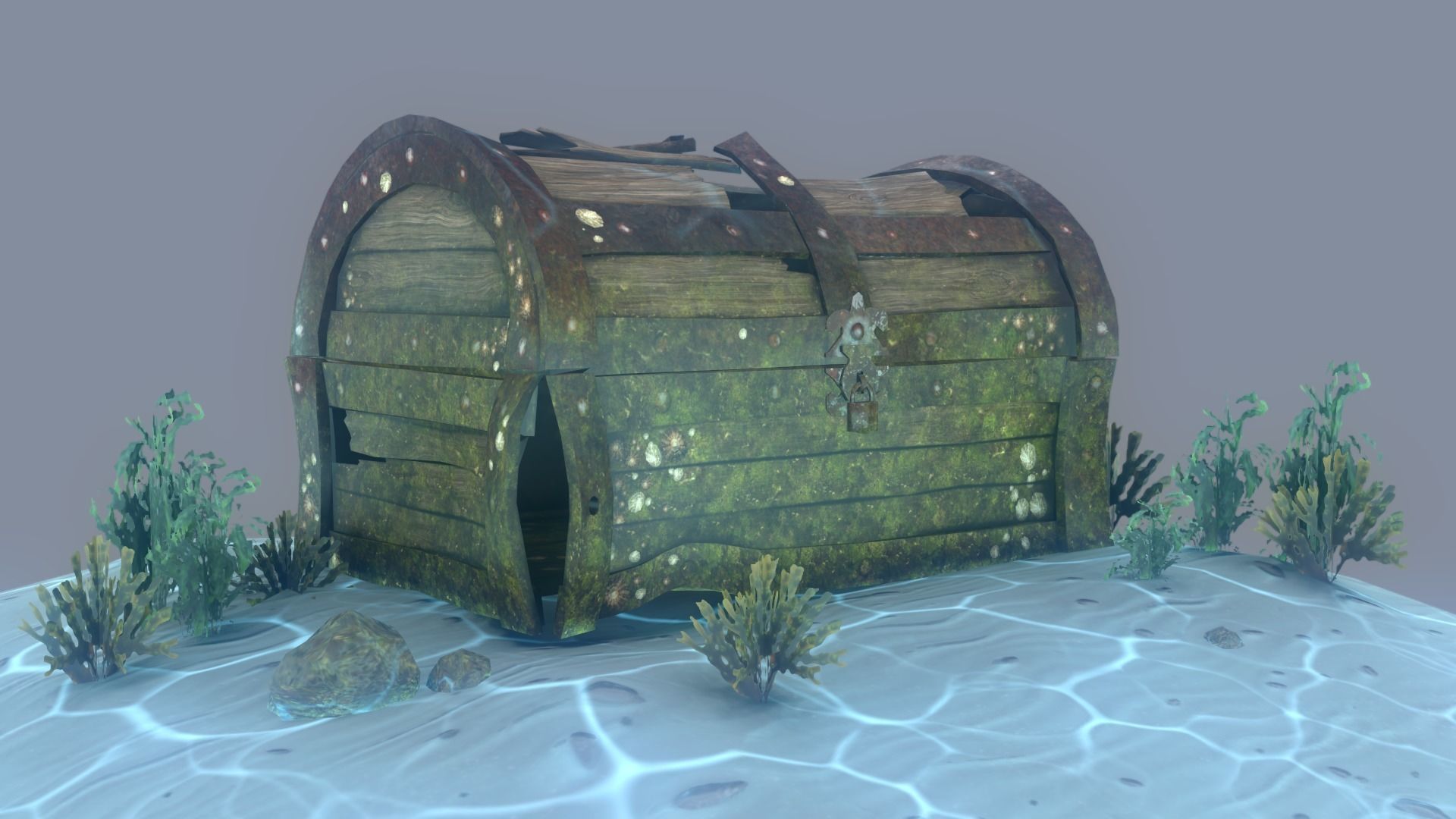 Old Damaged Treasure Chest Low-poly 3D model_13