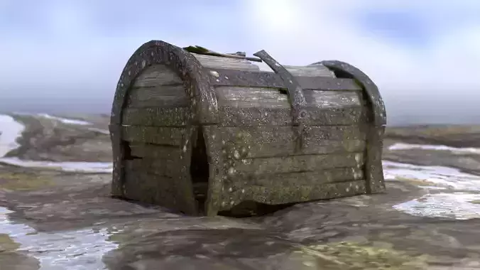 Old Damaged Treasure Chest Low-poly 3D model