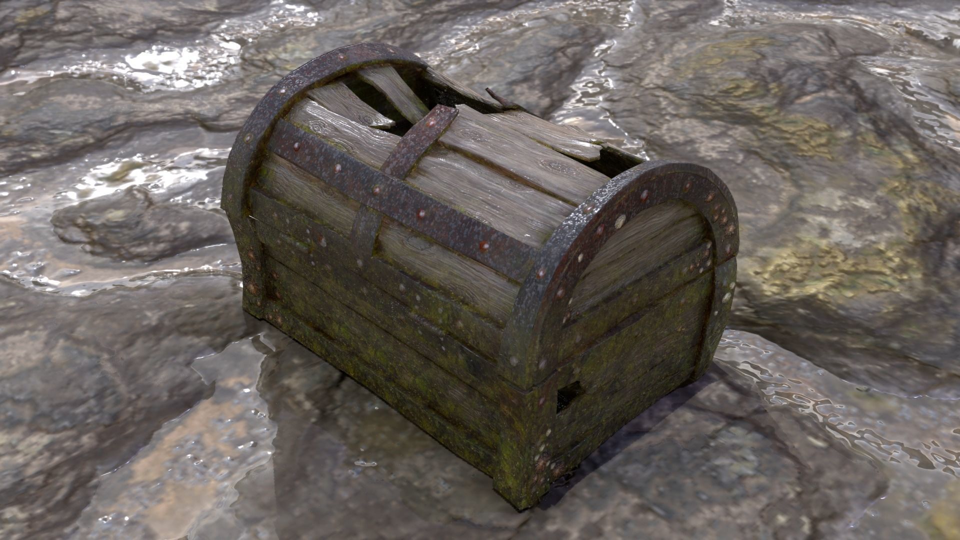 Old Damaged Treasure Chest Low-poly 3D model_11