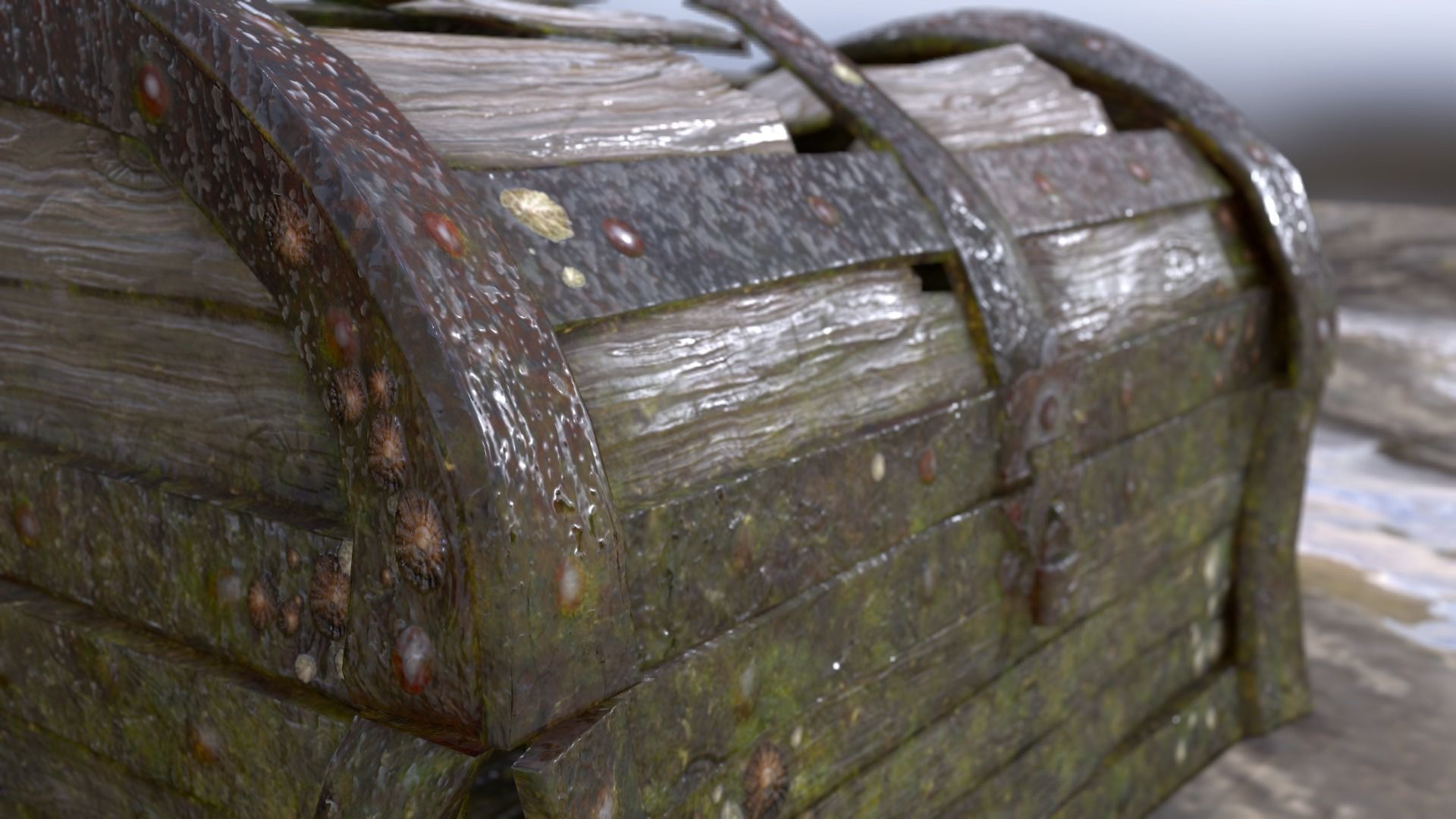 Old Damaged Treasure Chest Low-poly 3D model_2