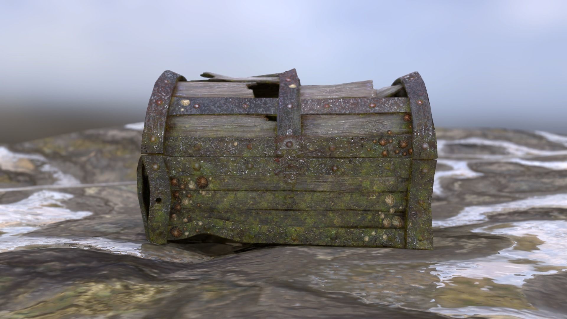 Old Damaged Treasure Chest Low-poly 3D model_8