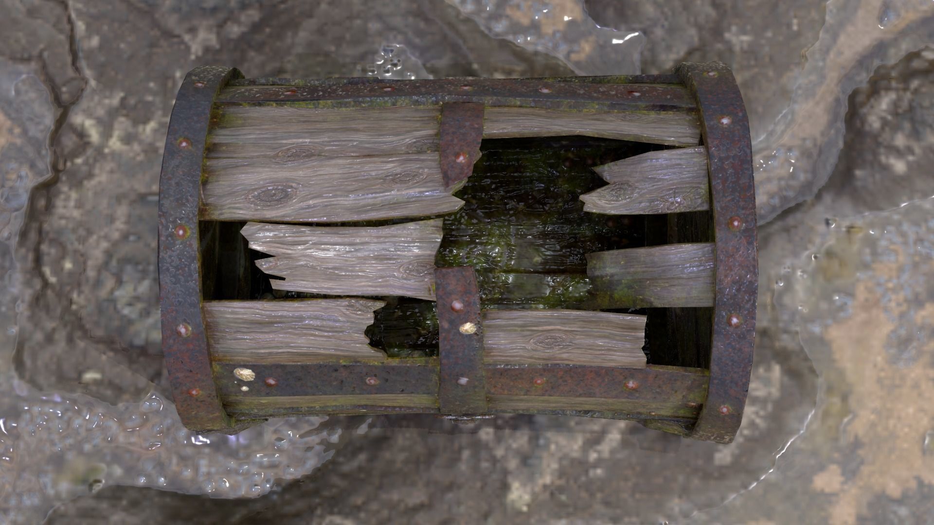 Old Damaged Treasure Chest Low-poly 3D model_10